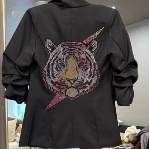 Black Embellished Tiger-Back Blazer Jacket